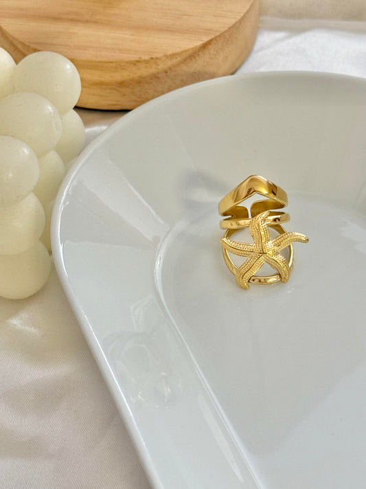 Anillo de estrella dorada, talla única, 18