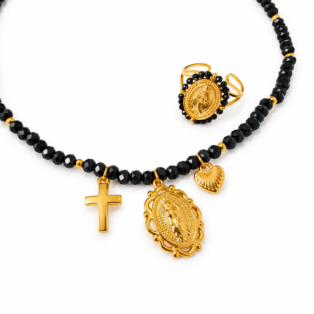 Look Acero Valentina Devoción Virgen ( collar y anillo ajustable)