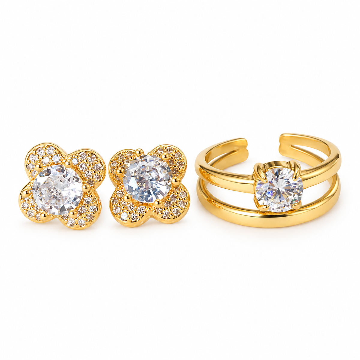 Look Trébol Diamante de París ( pendiente y anillo ajustable)