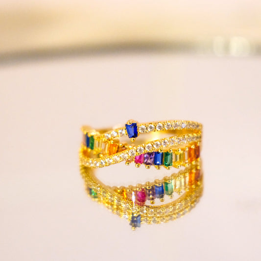 Anillo Arcoíris Elegancia Cruzada