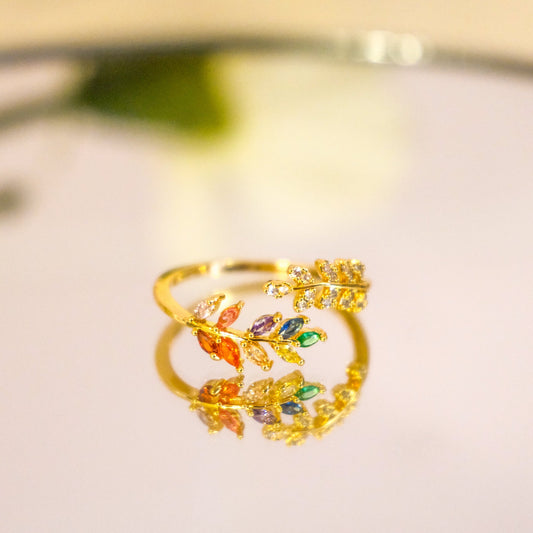 Anillo Hoja Arcoíris Ajustable