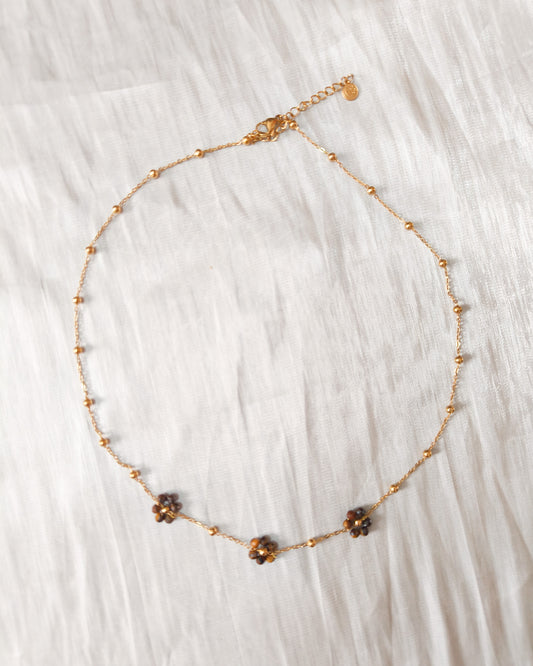 Collar Mini Florecitas de ojo de tigre