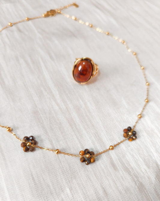 Collar Mini Florecitas de ojo de tigre