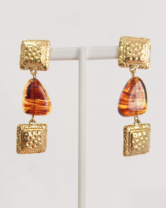 Pendientes colgante cuadrado dorado