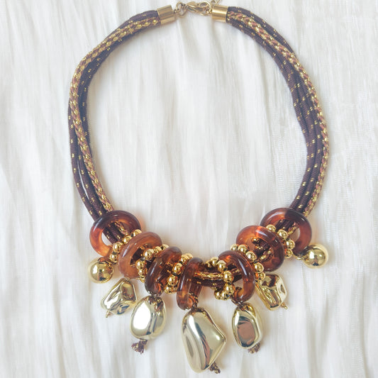 Collar Caramelo Dorado con aros
