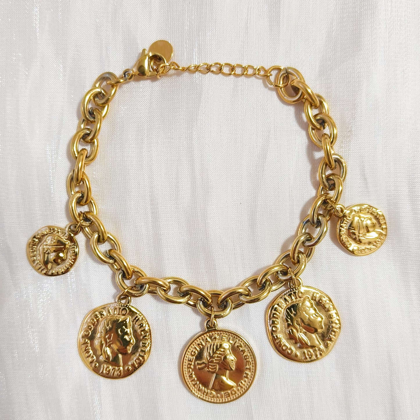 Look Monedas Antiguas Roma Dorada ( anillo + pulsera + pendiente)