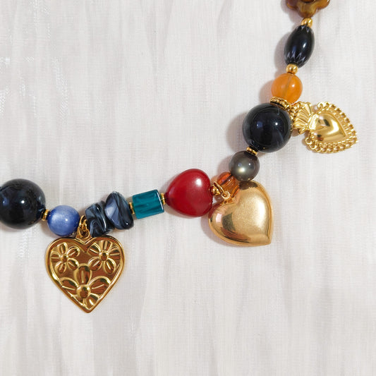 Collar Corazones Con Cuentas de Multicolores