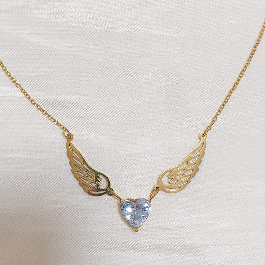 Collar Ala con Corazón Cielo Celeste