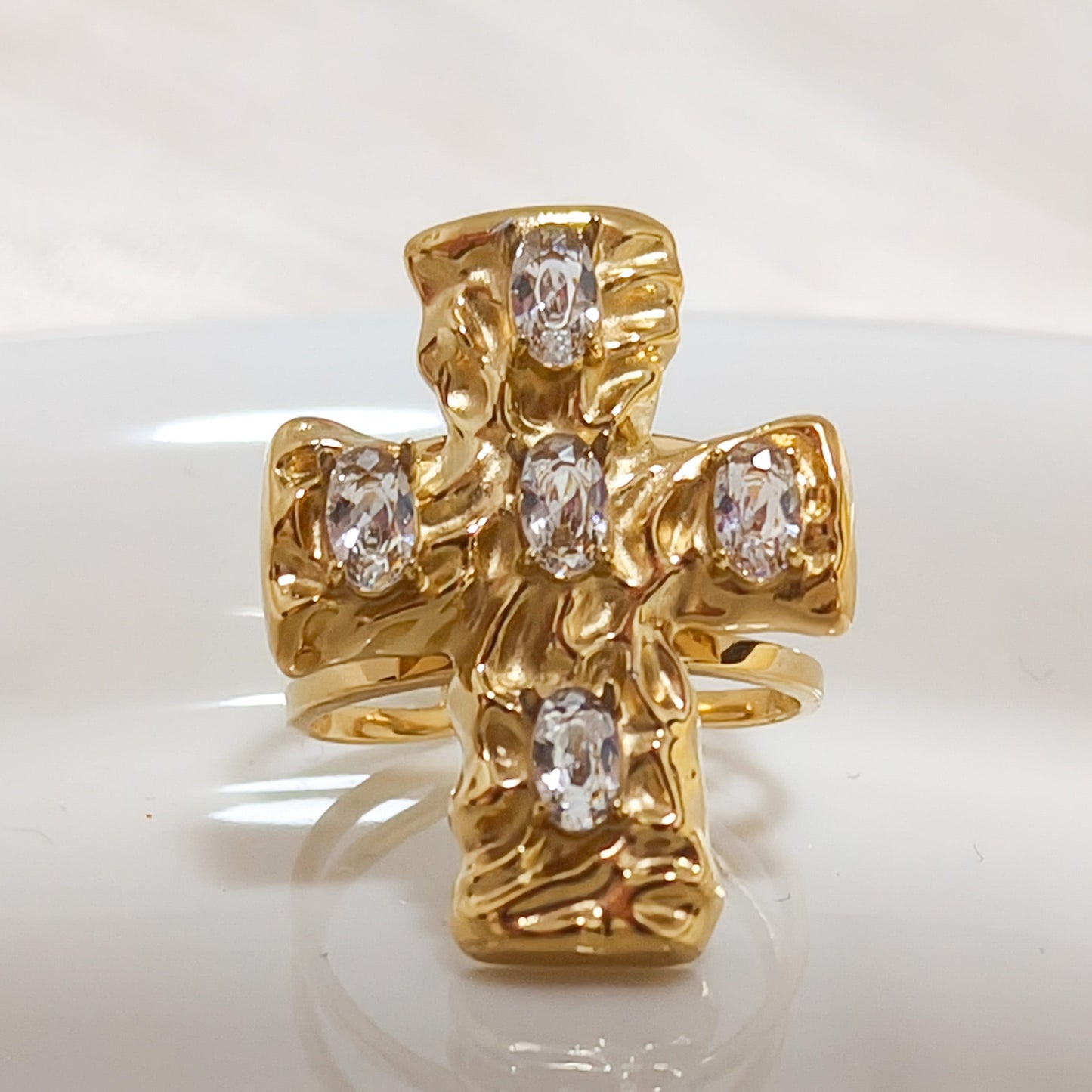 Anillo Cruz Siena Brillo Ajustable