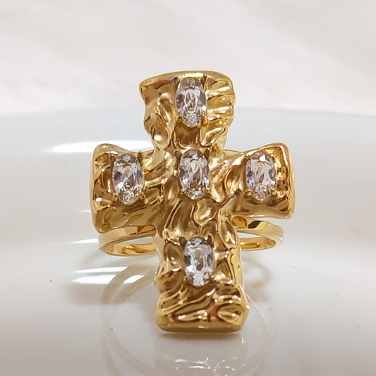 Anillo Cruz Siena Brillo Ajustable