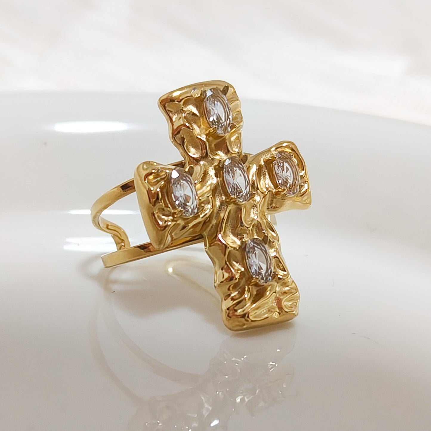 Anillo Cruz Siena Brillo Ajustable