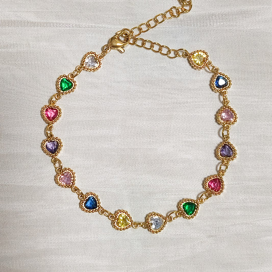 Pulsera Mina Corazones Arcoíris y Claras