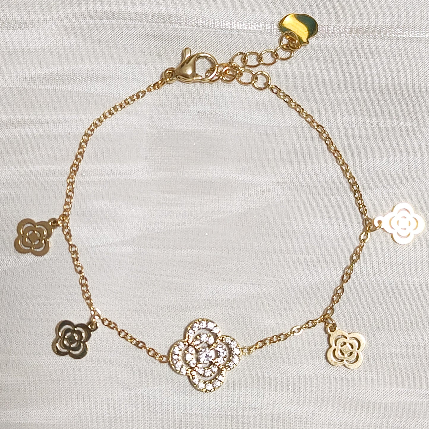 Pulsera Rosa Flores Brillo