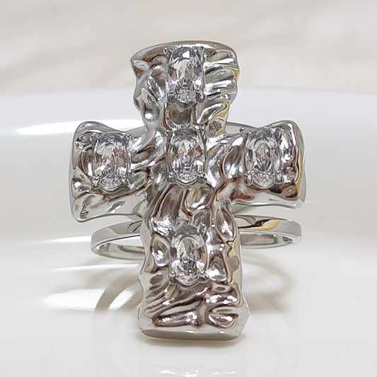 Anillo Cruz Siena Brillo Ajustable