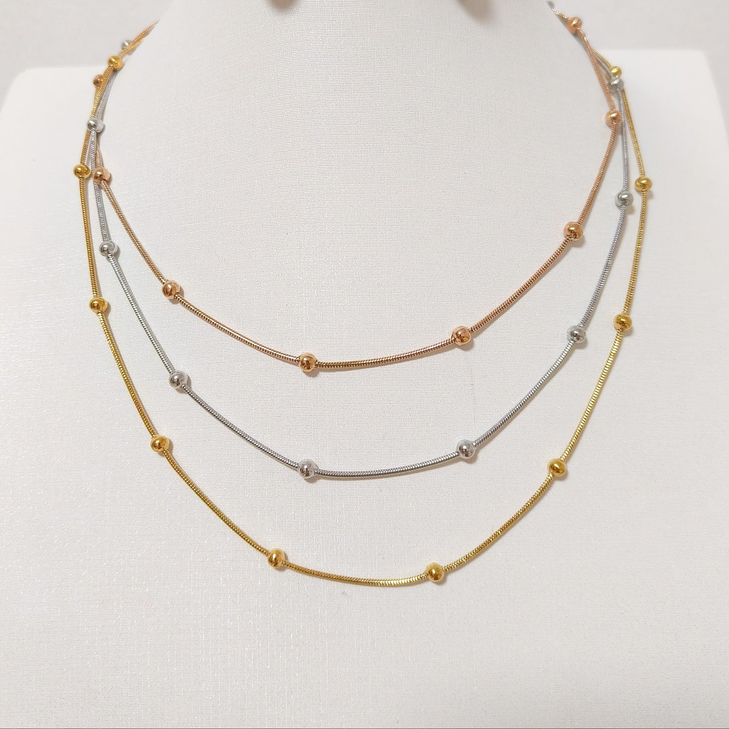 Look Elena triple cadena y tricolores - collar y pulsera