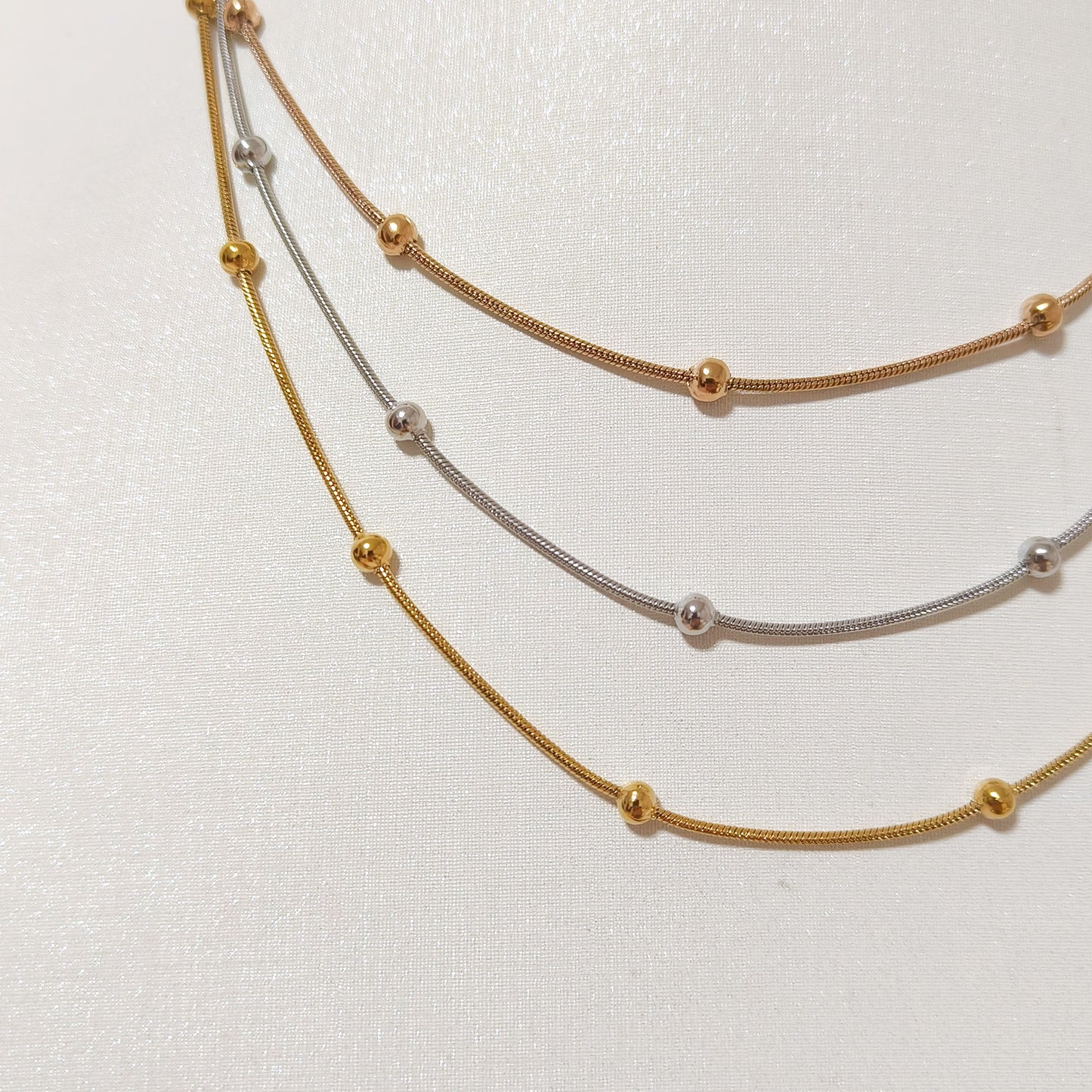Look Elena triple cadena y tricolores - collar y pulsera