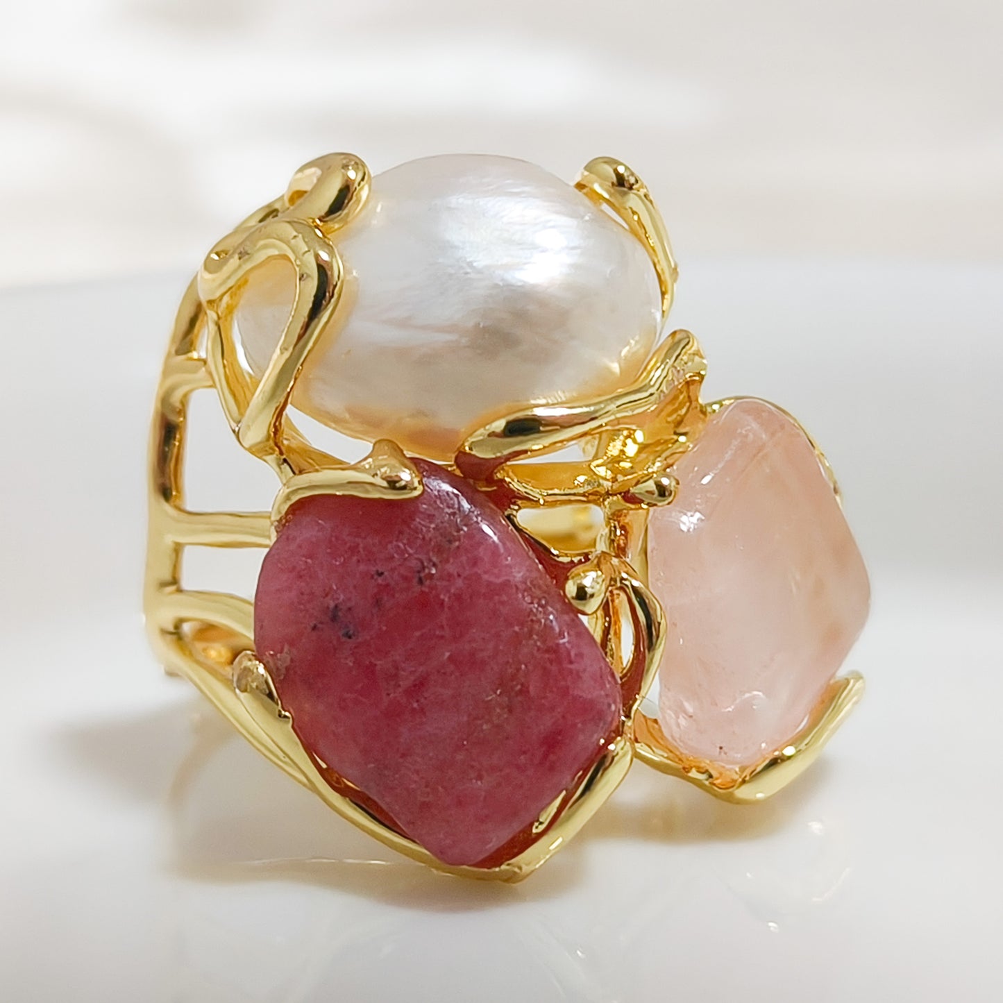 Anillo Violeta Roma Tripiedra Ajustable
