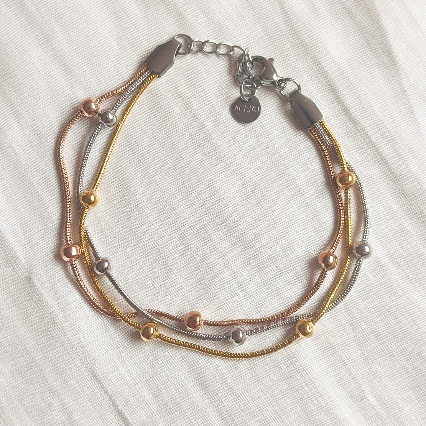 Look Elena triple cadena y tricolores - collar y pulsera