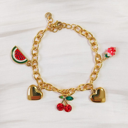 Pulsera Charm Cereza Corazón