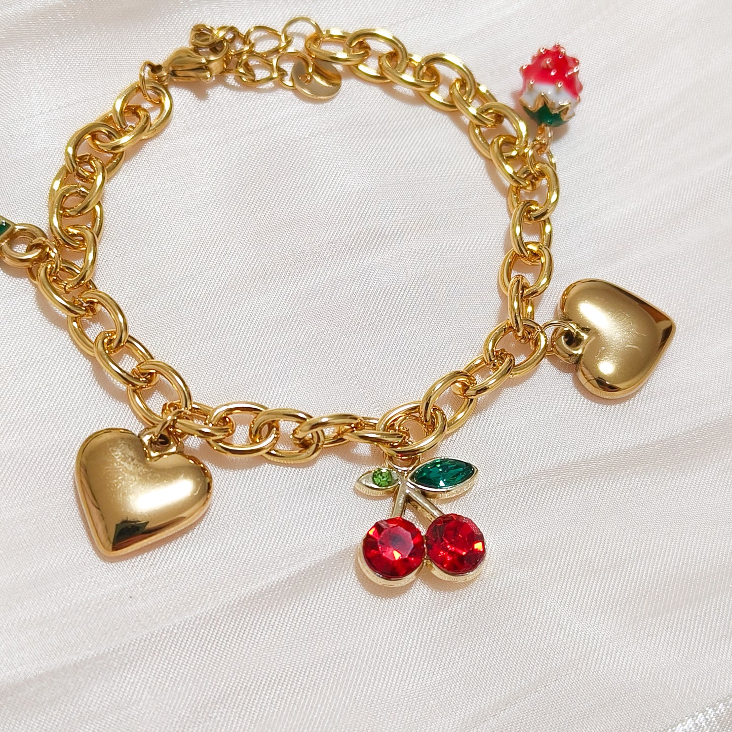 Pulsera Charm Cereza Corazón