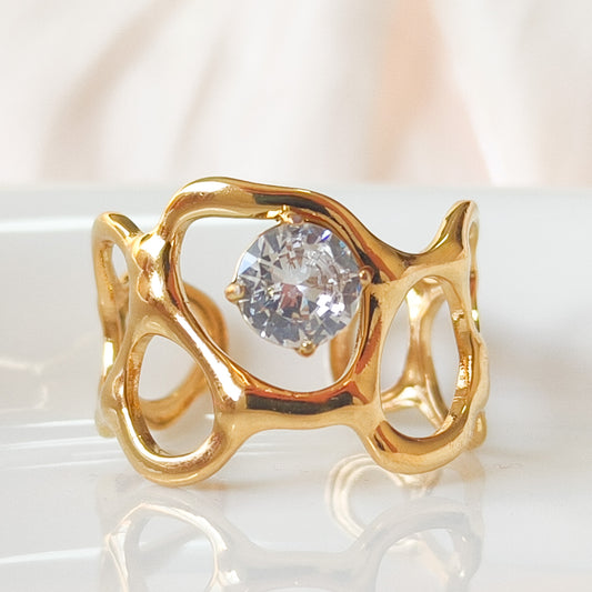 Anillo Panal Brillo Acero y Ajustable