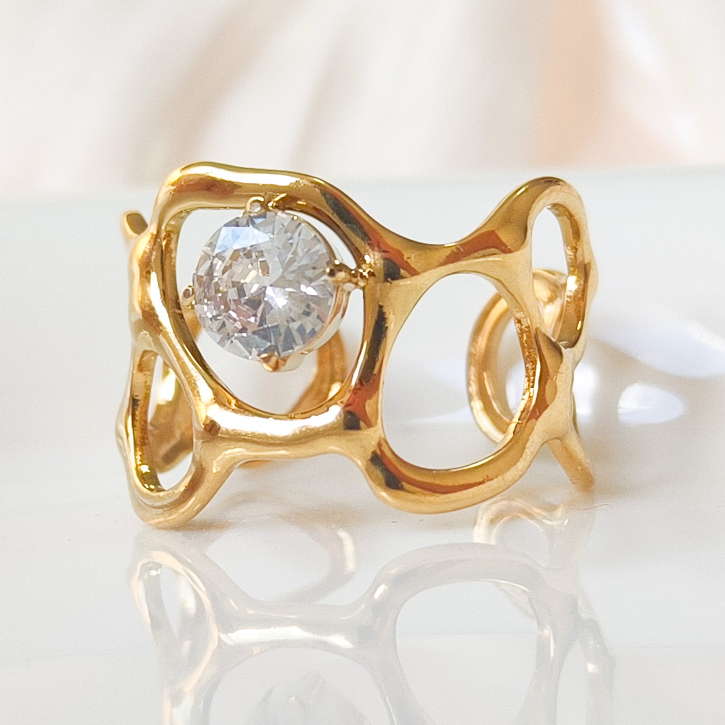 Anillo Panal Brillo Acero y Ajustable