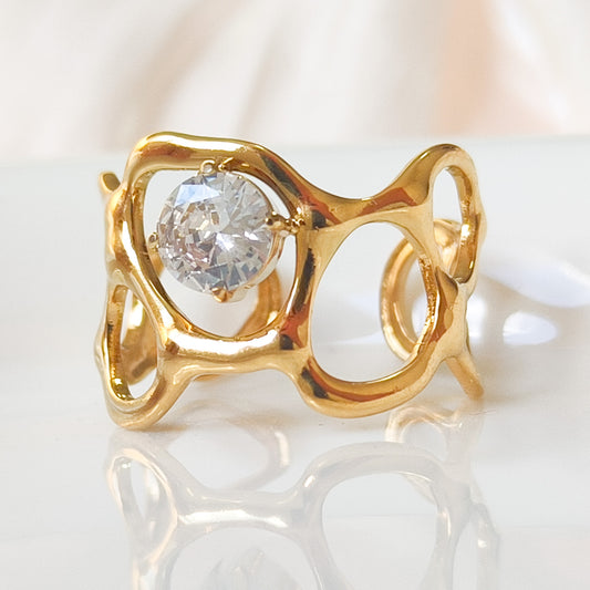 Anillo Panal Brillo Acero y Ajustable