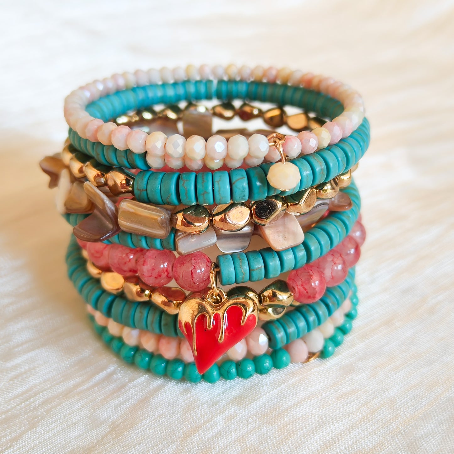 Pulsera Multicapa Corazón Riviera Turquesa