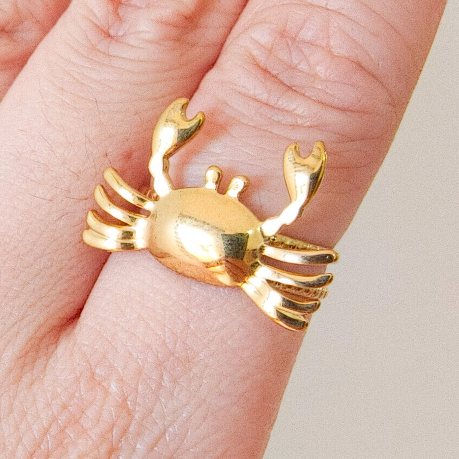 Anillo cangrejo dorado ajustable