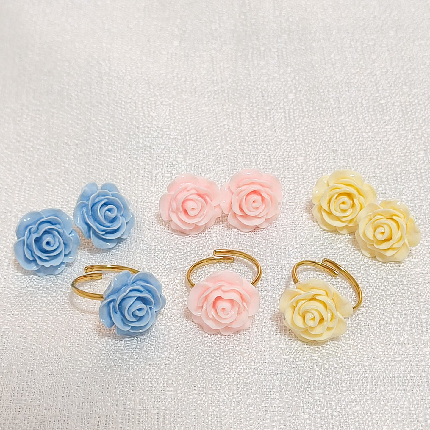 Look Rosa Celia ( anillo ajustable+ pendiente, 3 colores)