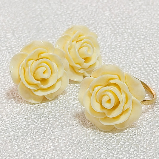Look Rosa Celia ( anillo ajustable+ pendiente, 3 colores)