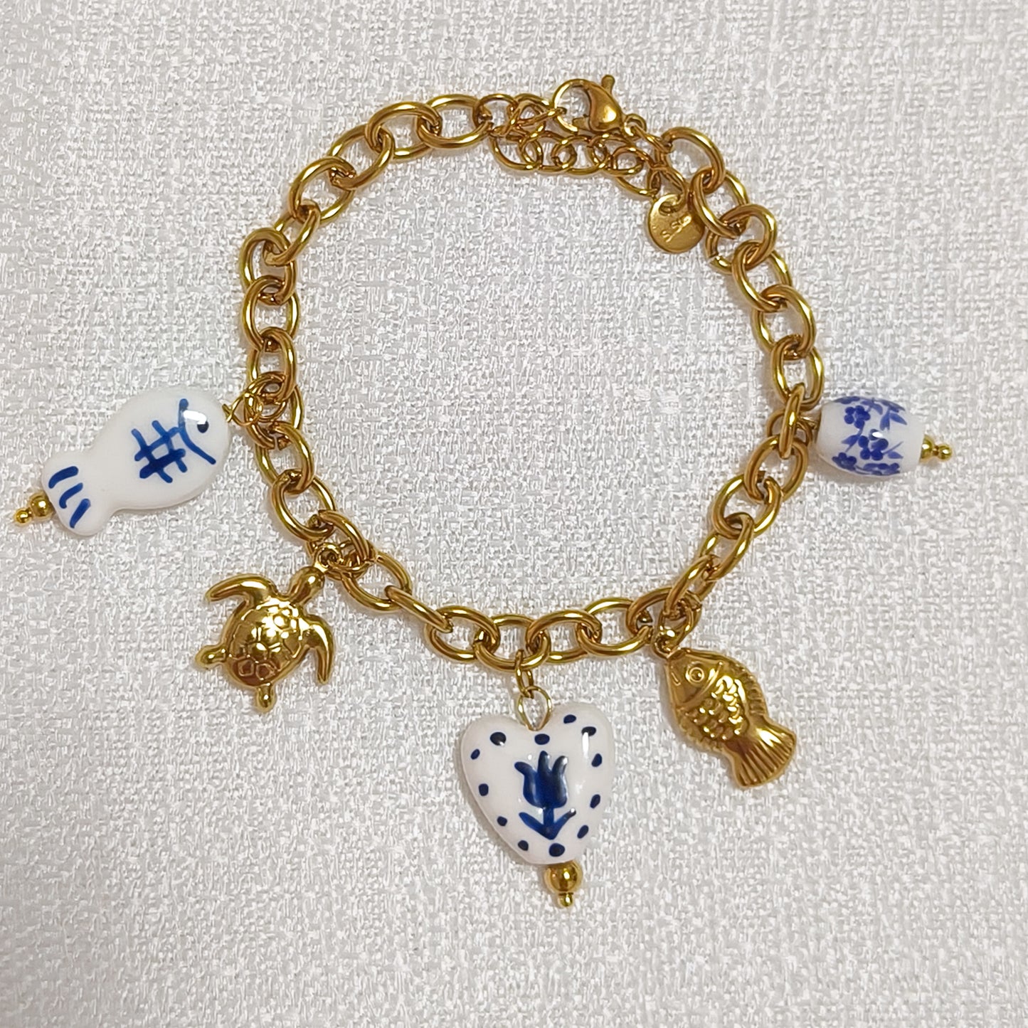 Look Porcelana Blue ( pendientes+ pulsera) ( corazón, tulipan, mariposa)