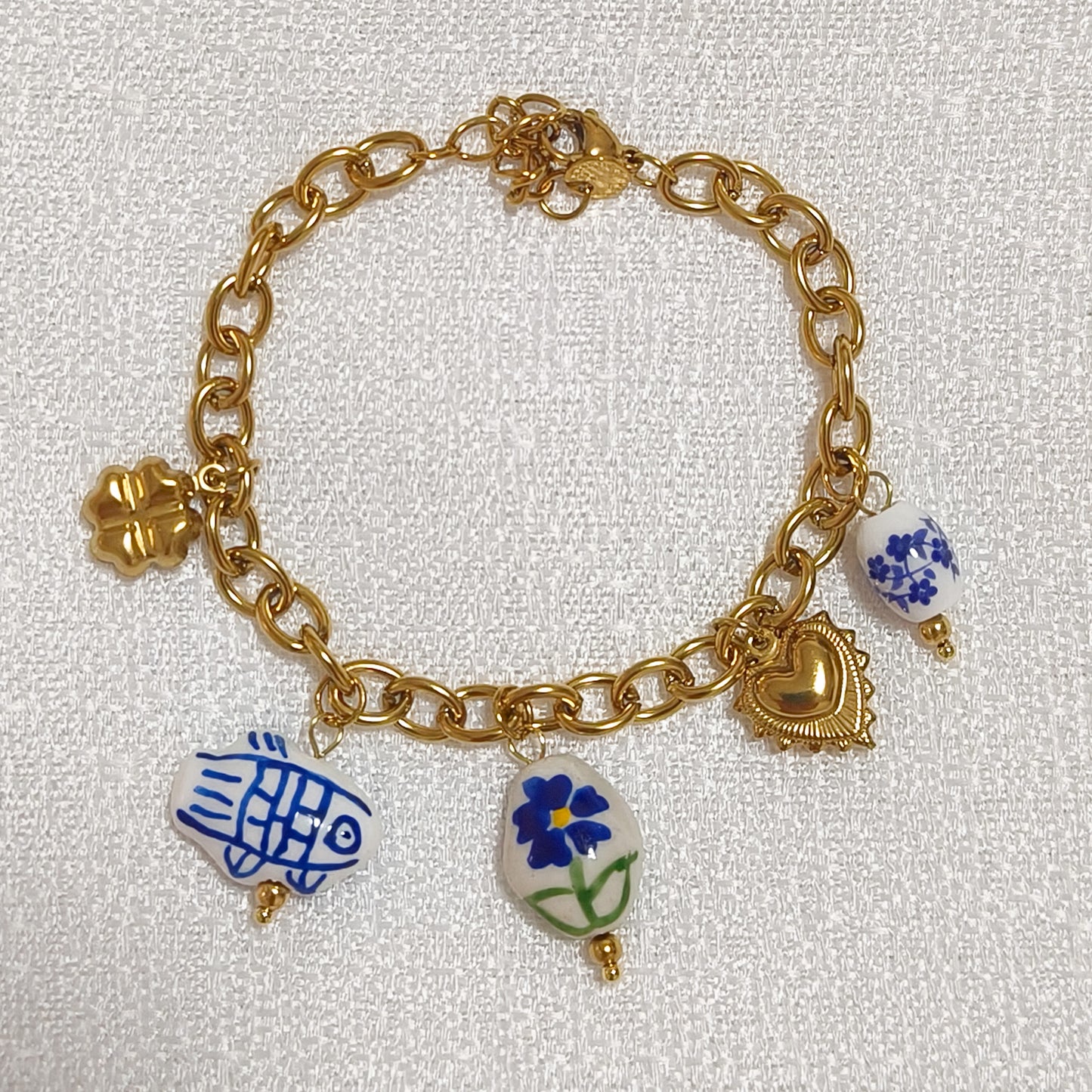Look Porcelana Blue ( pendientes+ pulsera) ( corazón, tulipan, mariposa)