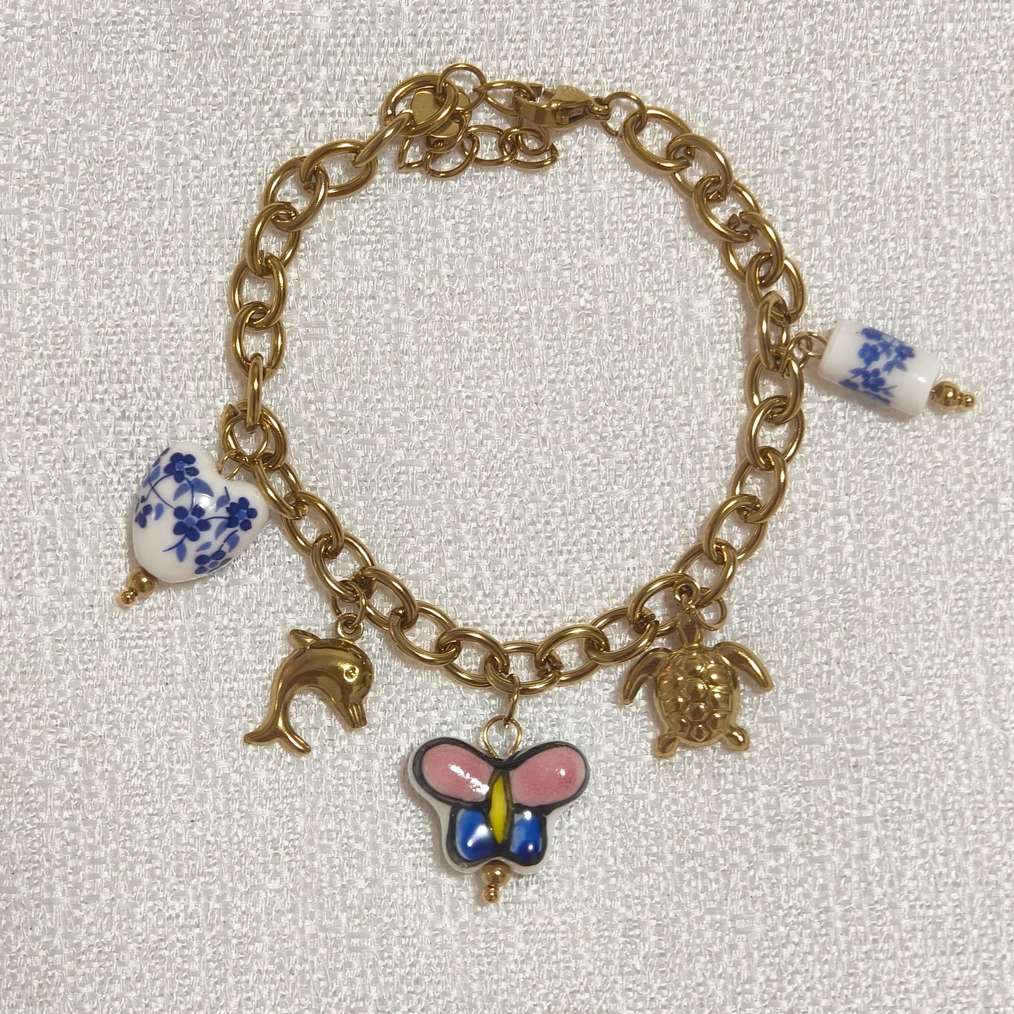 Look Porcelana Blue ( pendientes+ pulsera) ( corazón, tulipan, mariposa)