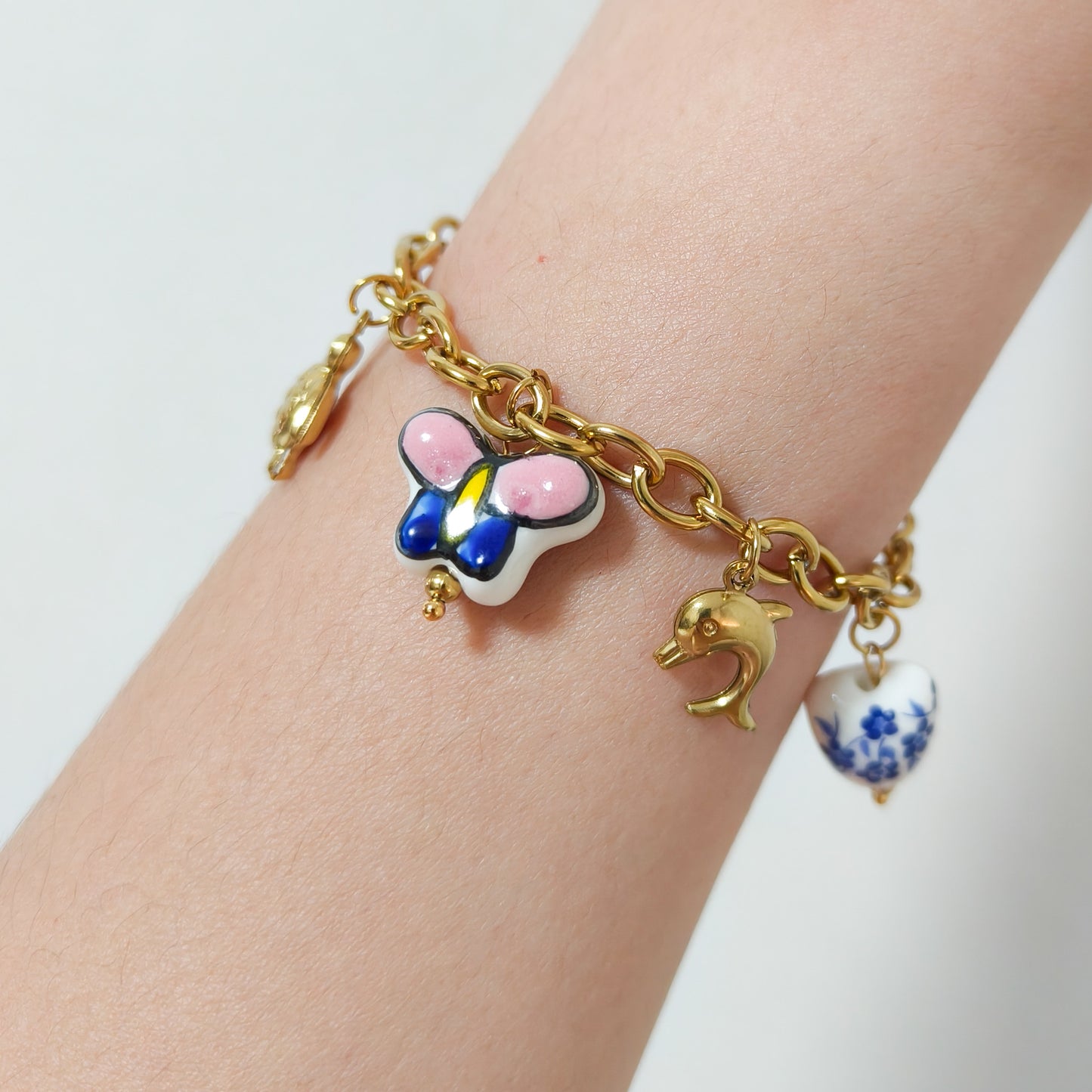Look Porcelana Blue ( pendientes+ pulsera) ( corazón, tulipan, mariposa)