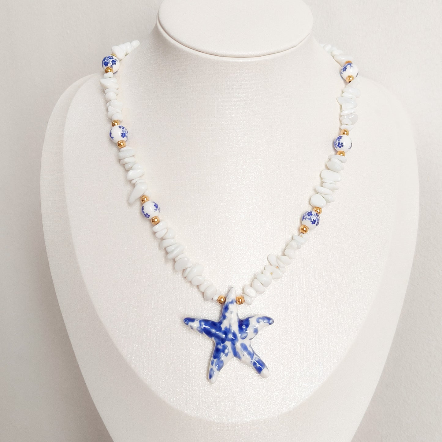 Look Estrella Marina Delft Blue ( collar +pulsera + anillo, acero y ajustable)