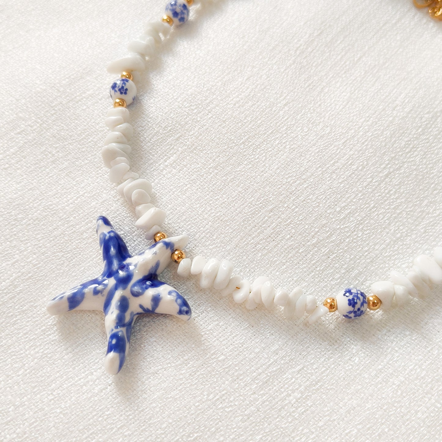 Look Estrella Marina Delft Blue ( collar +pulsera + anillo, acero y ajustable)