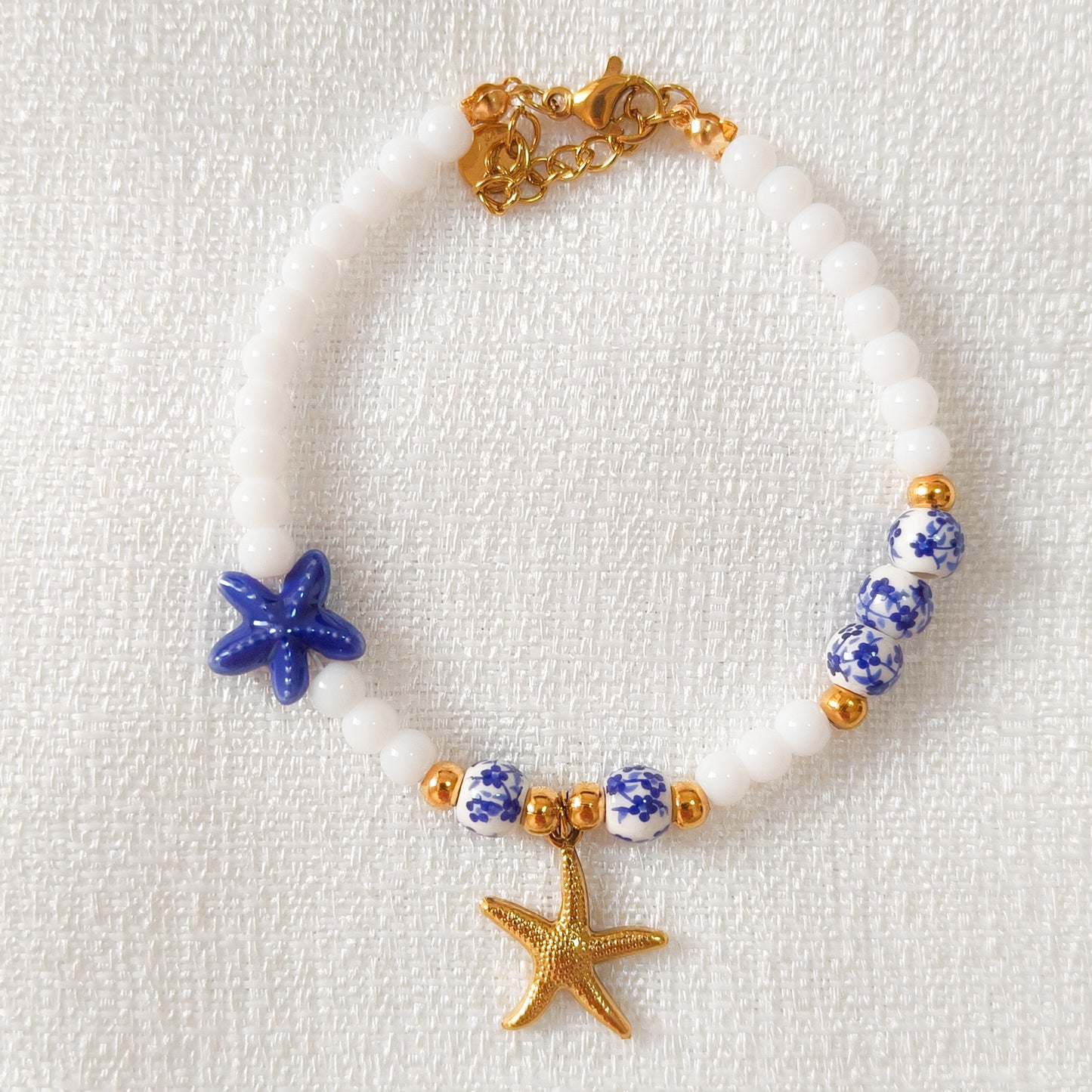 Look Estrella Marina Delft Blue ( collar +pulsera + anillo, acero y ajustable)