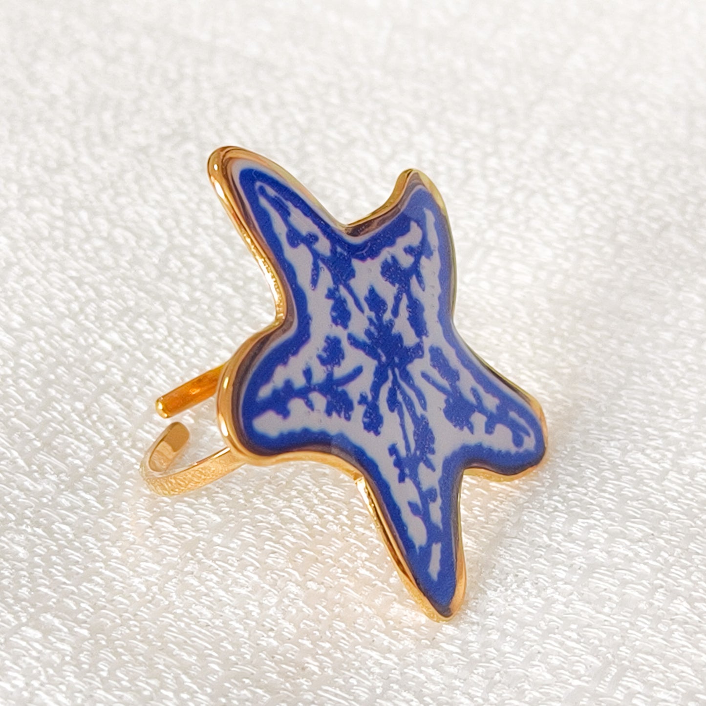 Look Estrella Marina Delft Blue ( collar +pulsera + anillo, acero y ajustable)