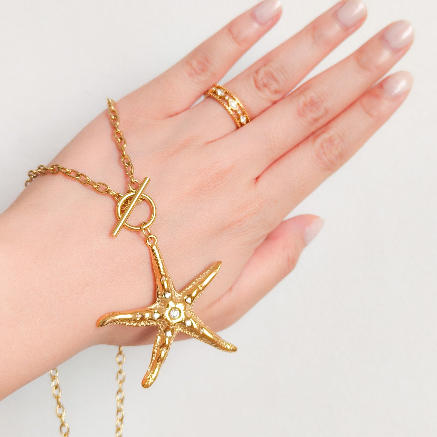 Look Estrella Capri Acero Dorado Brillo ( collar + anillo ajustable)