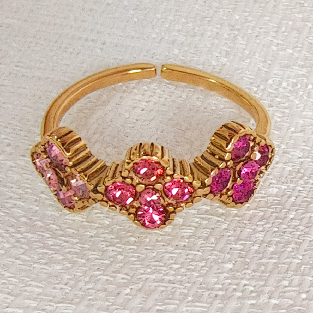 Anillo Acero Mini Floral Tricolor Ajustable