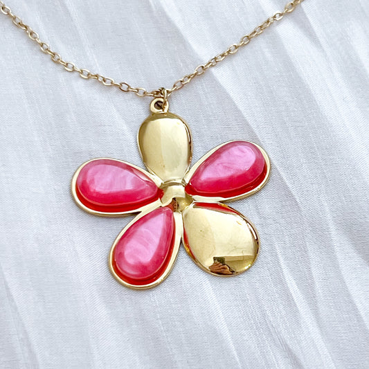 Collar Flor Brillo Fusia