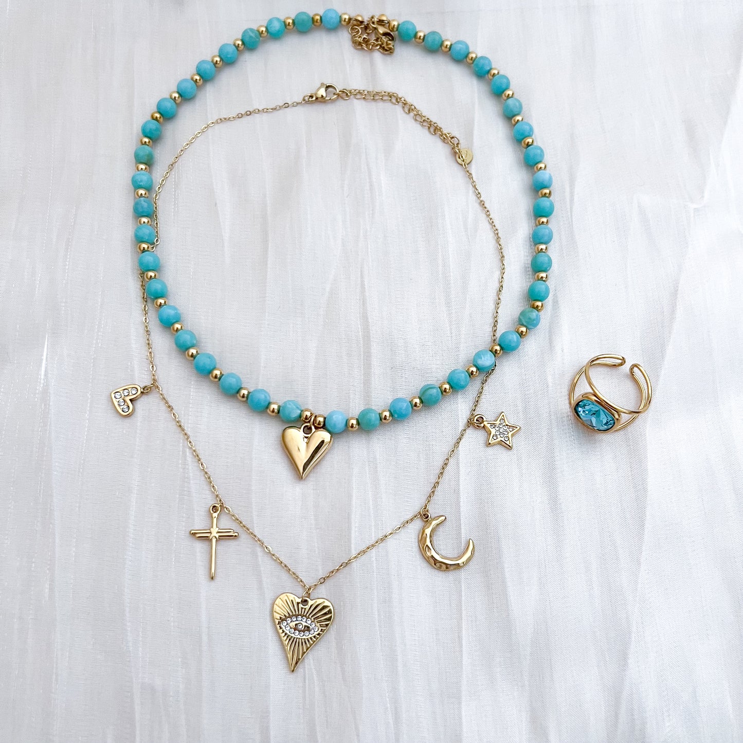 Look Cielo Marina ( collar y pulsera (corazón / libélula / moneda)2 colores