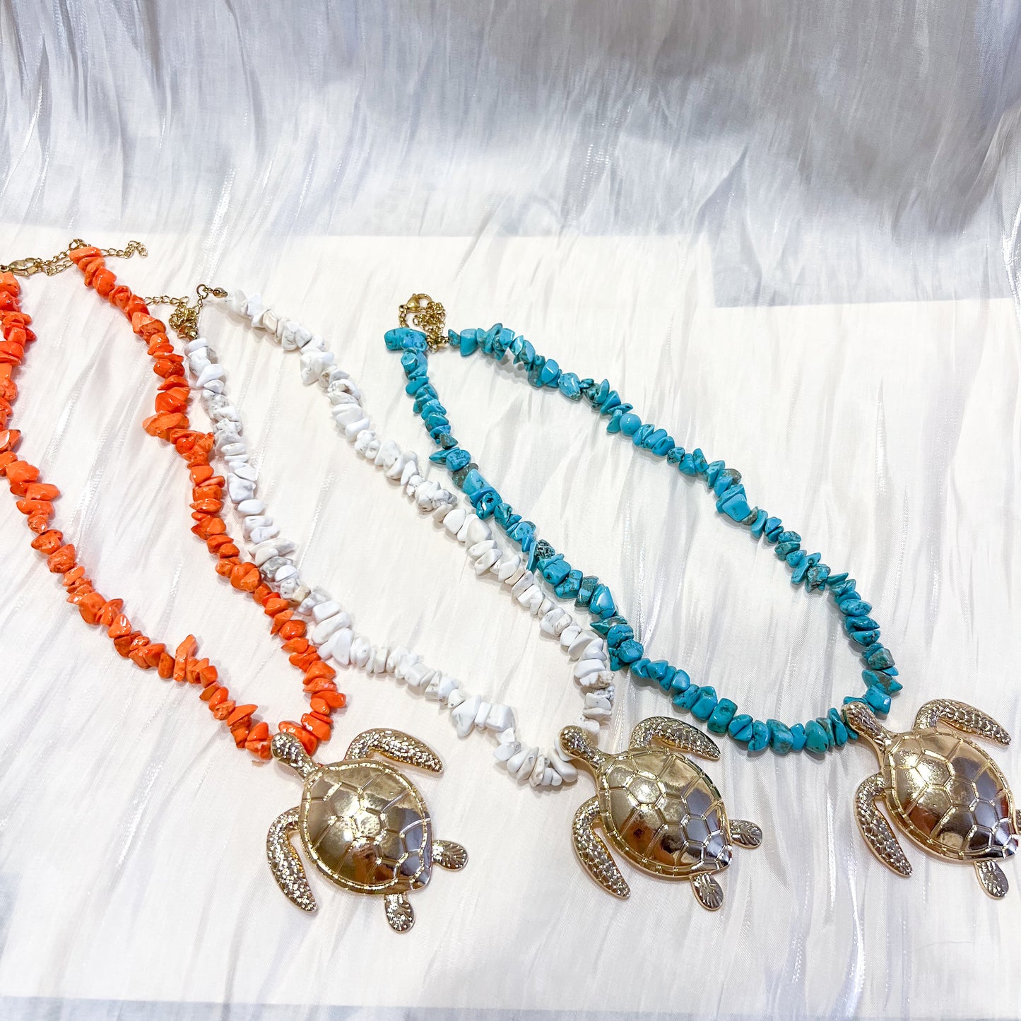 Look Bali Tortuga（piedra 3 colores collar & pendiente & anillo）