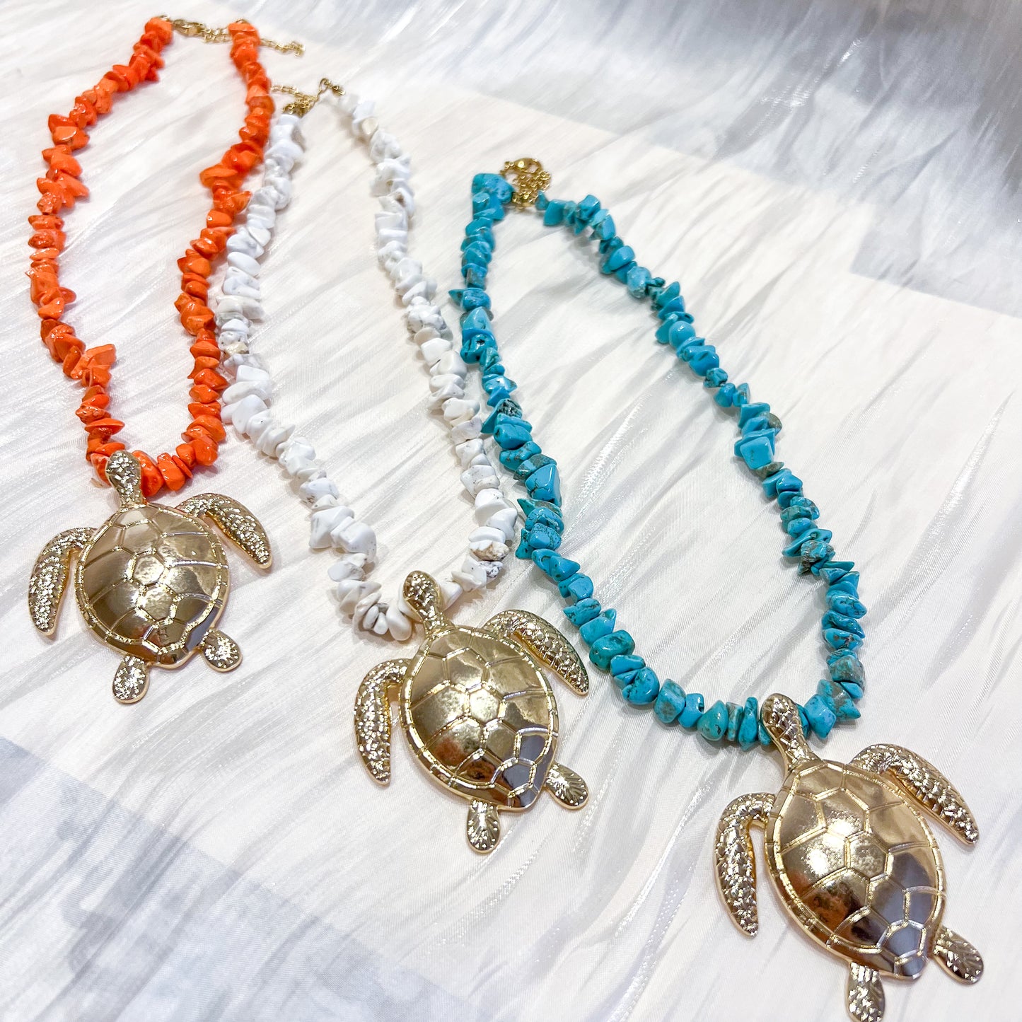 Look Bali Tortuga（piedra 3 colores collar & pendiente & anillo）
