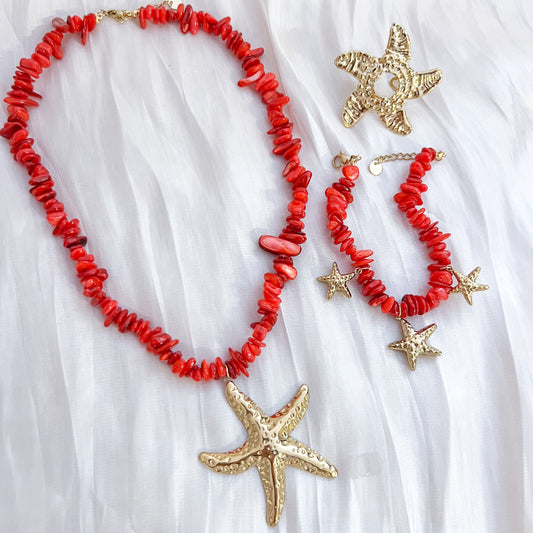 Look Ibiza Coral（estrella marina roja collar & pulsera）