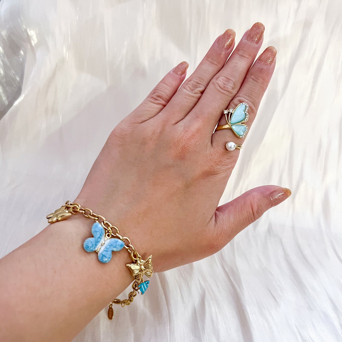 Look París Mariposa（Esmaltado 2colores Anillo&Pulsera&Pendiente）