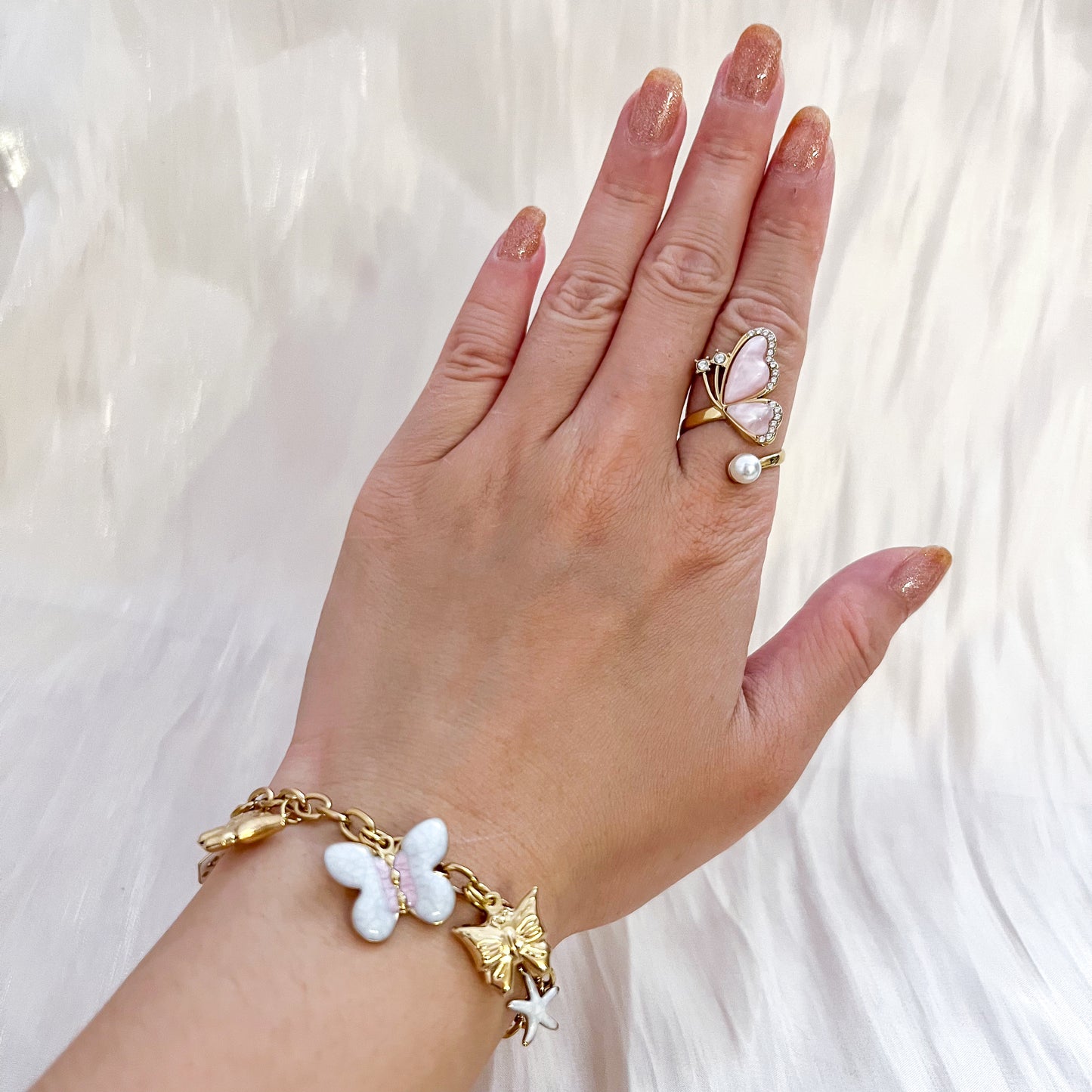 Look París Mariposa（Esmaltado 2colores Anillo&Pulsera&Pendiente）
