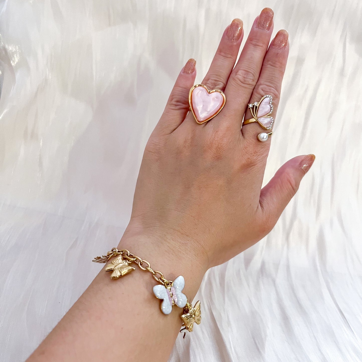 Look París Mariposa（Esmaltado 2colores Anillo&Pulsera&Pendiente）