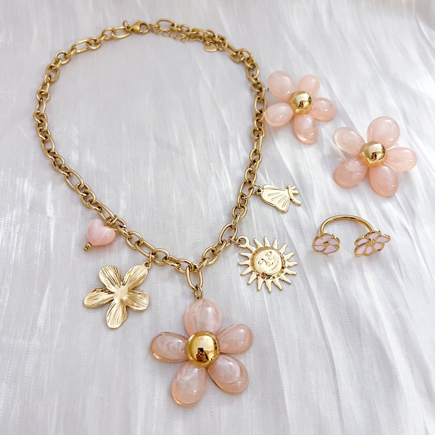 Look Jardín inglés flor（pendiente &collar 2 colores）